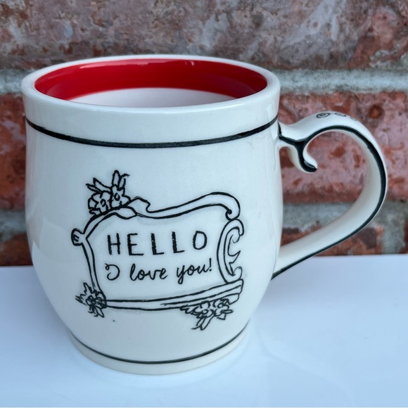 Katie Mandy Anthropologie HELLO I Love You Coffee Cup Mug 14 oz Red White - Picture 2 of 9